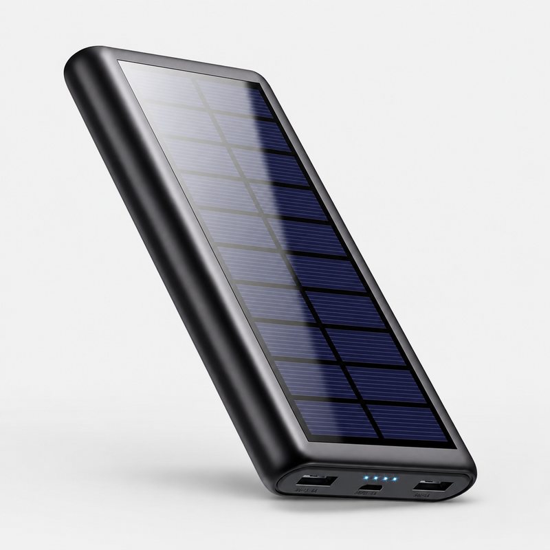 Solar-Powerbank mit integriertem Solarmodul und drei Anschlüssen — ben-Reward von ELMETIC
