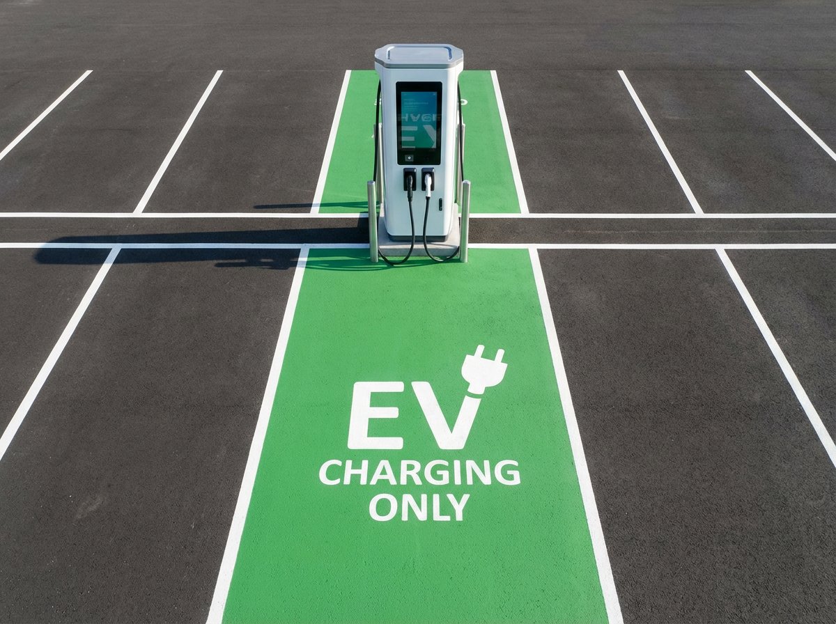 E-Ladestationen auf einem Firmenparkplatz