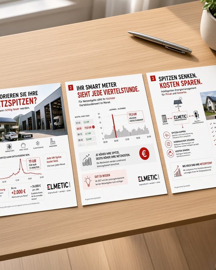 Vorschau des ELMETIC-Reels zu Netzspitzen: die gedruckte Kurzinfo auf einem Schreibtisch